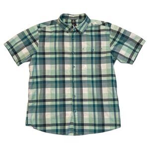Mountain Hardwear Short Sleeve Green Plaid Button Up Shirt Men Size Medium